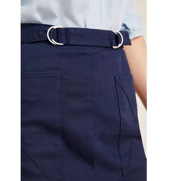 ANTHROPOLOGIE SZ 6 Pilcro Mina Navy A Line Skirt Utility Cargo Pockets Buckle - Picture 3 of 9